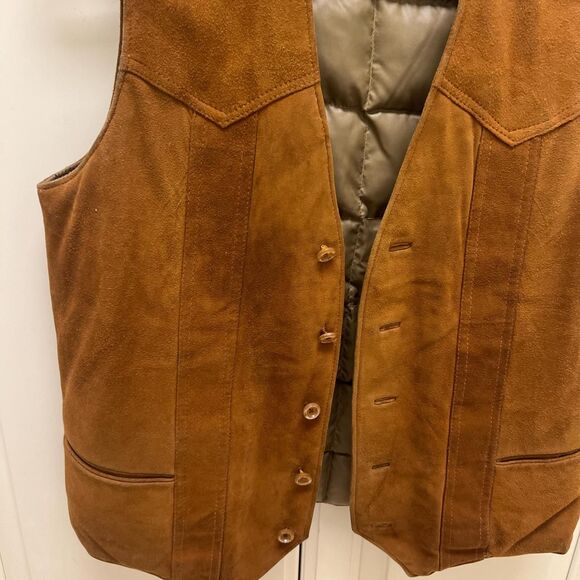 Vintage Swan Down Tan Brown Suede Cross Patterned MOTO Vest Sz M - Picture 3 of 6